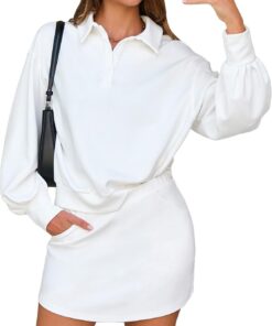 Women’s two-piece polo sweatshirt skort matching athletic outfit set