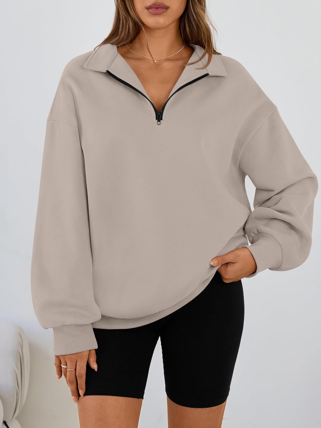 Women’s Oversized Half Zip Fleece Pullover Sweatshirt with Drop Shoulder Design - Image 2