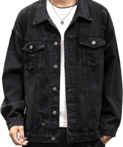 Men’s Distressed Denim Jacket Vintage Style Casual Coat