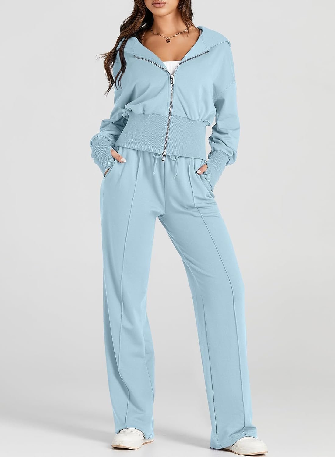 Women’s 2-piece casual hoodie sweatsuit travel lounge tracksuit outfit - Image 2