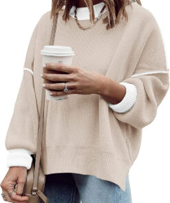 Alternative view of Women’s Oversized Batwing Sleeve Color Block Knit Sweater