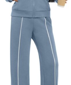 Women’s 2-piece zip sweatsuit lounge set wide leg striped tracksuit