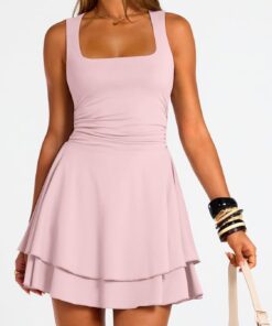 Alternative view of Women’s Square Neck Summer Party Dress with Flowy Ruffle Hem