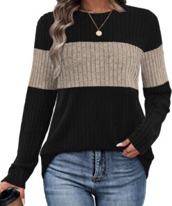 Women’s Trendy Color Block Long Sleeve Knit Sweater Top