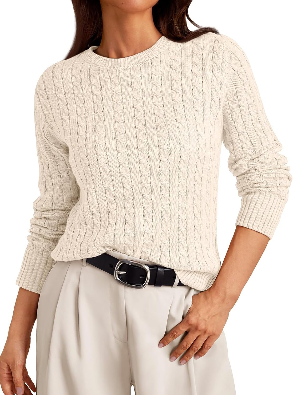 Women’s Lightweight Cable Knit Business Casual Pullover Sweater