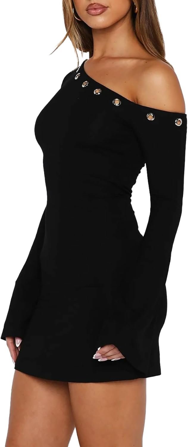 Women’s Off Shoulder Long Sleeve Bodycon Mini Party Dress - Image 2