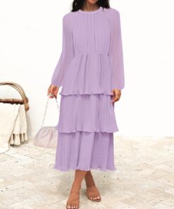 Alternative view of Women’s Long Sleeve Crew Neck Tiered Chiffon Midi Dress