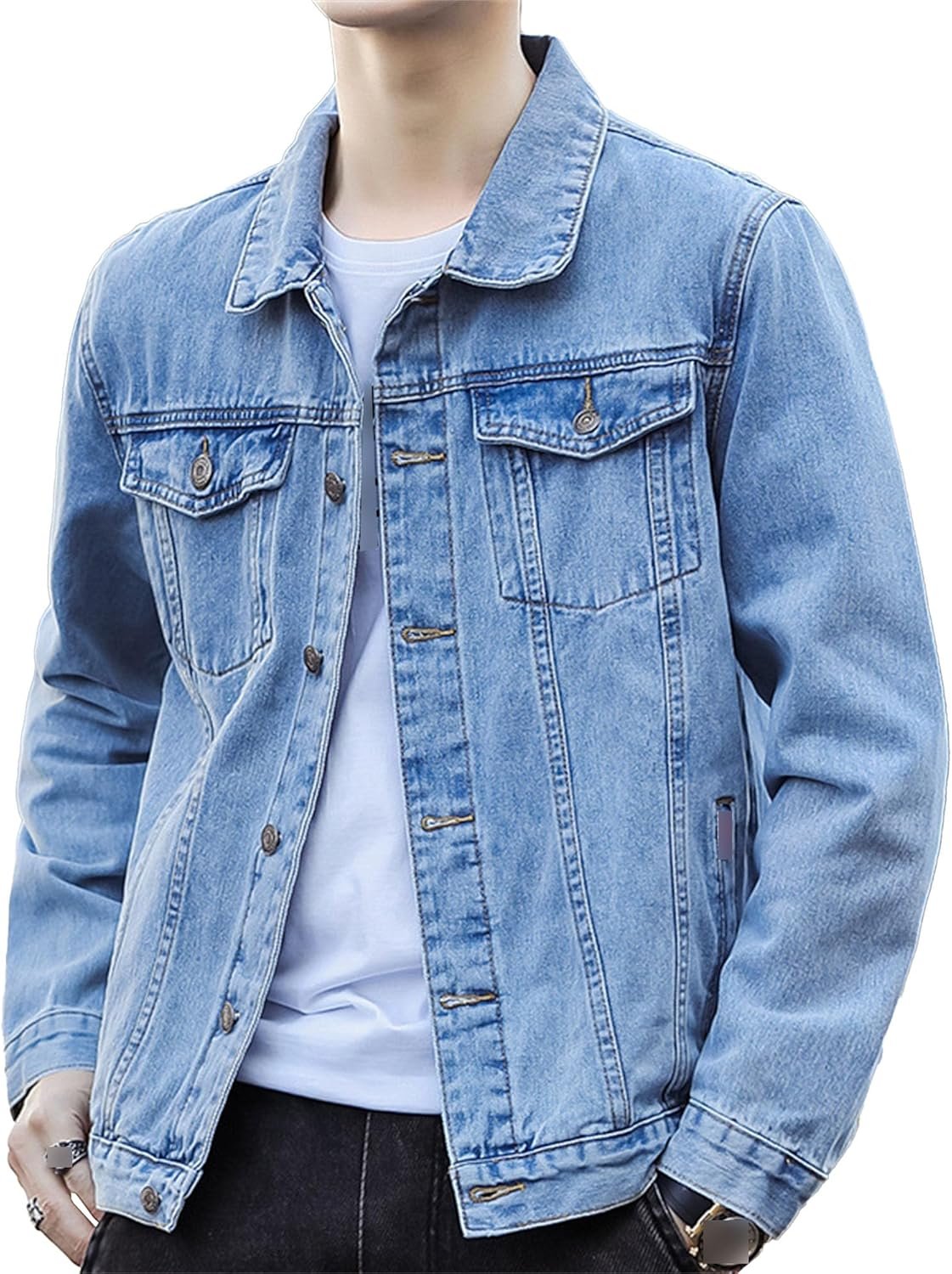 Men’s Classic Lapel Denim Jacket Slim Fit Casual Coat