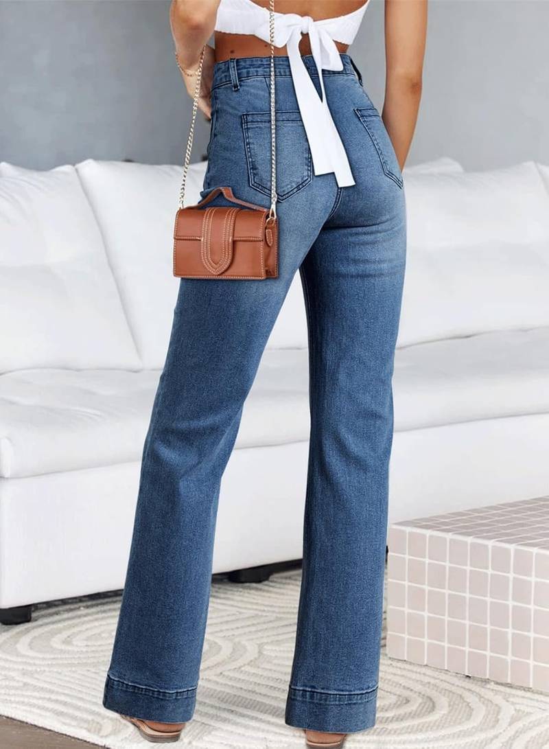 Women’s High Waisted Wide Leg Straight Denim Pants Loose Fit with Pockets - Image 2
