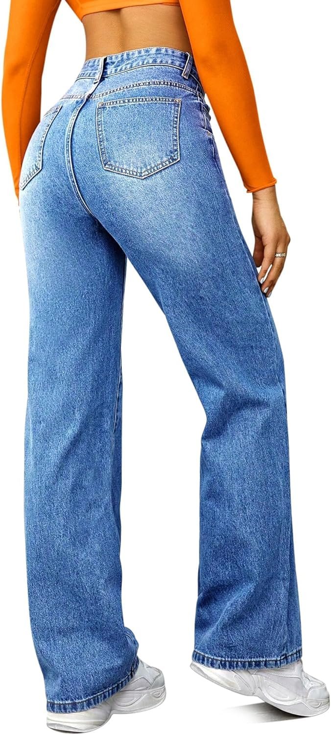 Women’s High Waisted Wide Leg Loose Denim Jeans Stretch Straight Fit - Image 2