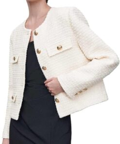 Women’s Cropped Tweed Blazer Long Sleeve Casual Work Jacket