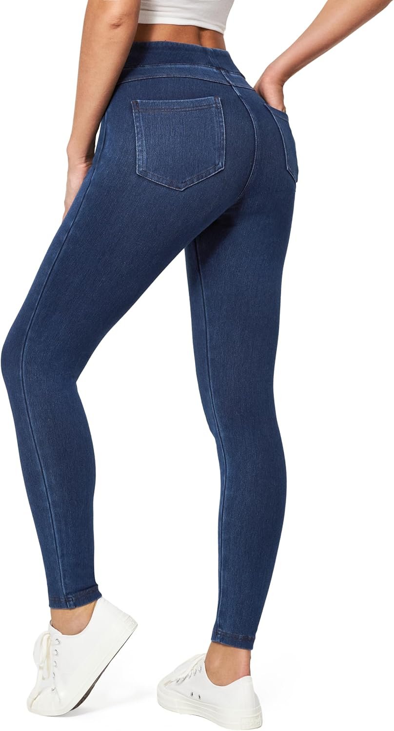 Women’s High Waisted Pull On Stretch Skinny Denim Jeggings with Pockets