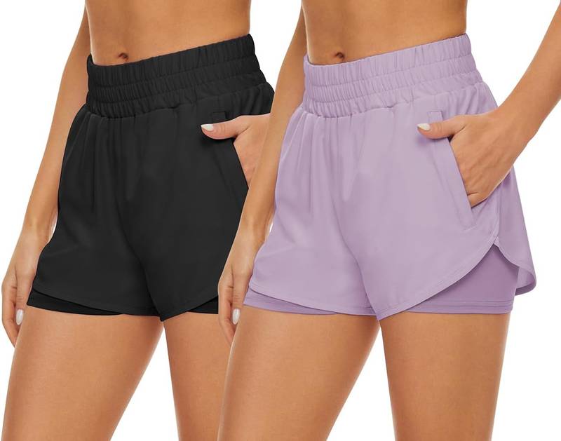 Women’s 2 Pack Quick Dry Athletic Running Shorts with Pockets