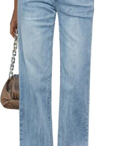 Women’s High Waisted Straight Leg Frayed Hem Loose Denim Jeans