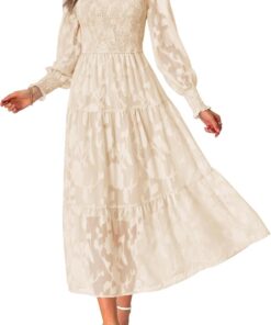Women’s Long Sleeve Floral Midi Dress Casual Boho Flowy Spring Outfit
