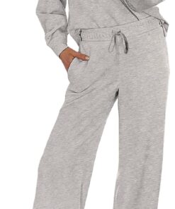 Two-piece lounge set V-neck sweatshirt wide leg sweatpants matching outfit