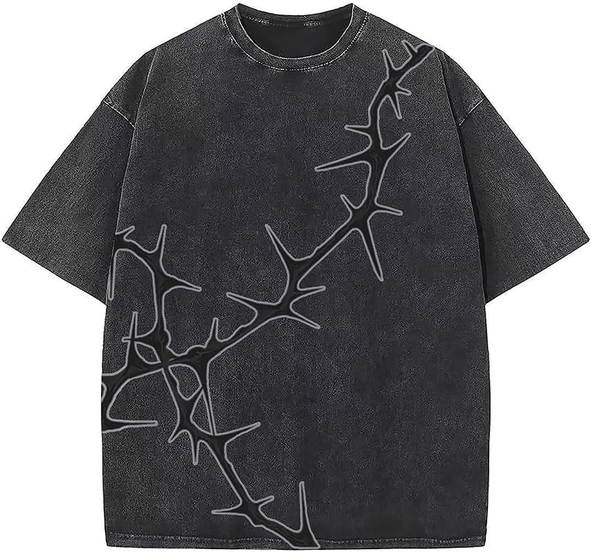 Graphic oversized vintage washed streetwear T-shirt casual loose fit top
