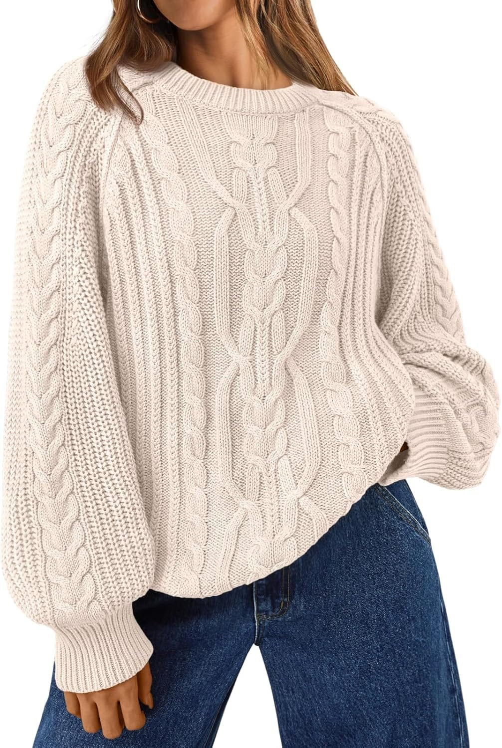 Women’s Oversized Cable Knit Crew Neck Fall Sweater