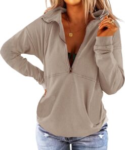 Women’s Long Sleeve Half Zip Pullover Sweatshirt Loose Casual Top