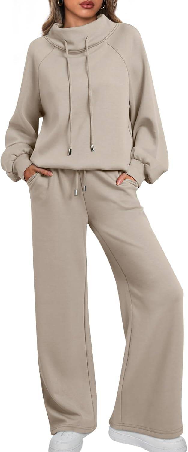 Women’s lounge sweatsuit 2-piece drawstring sweatshirt wide leg pants set