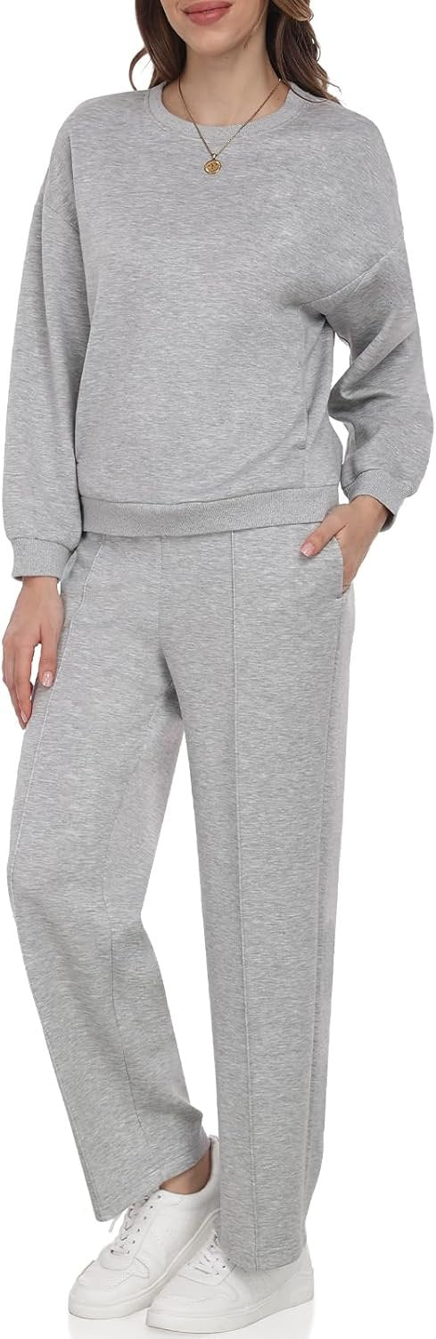 Women’s 2-piece outfit long sleeve pullover top wide leg sweatpants set