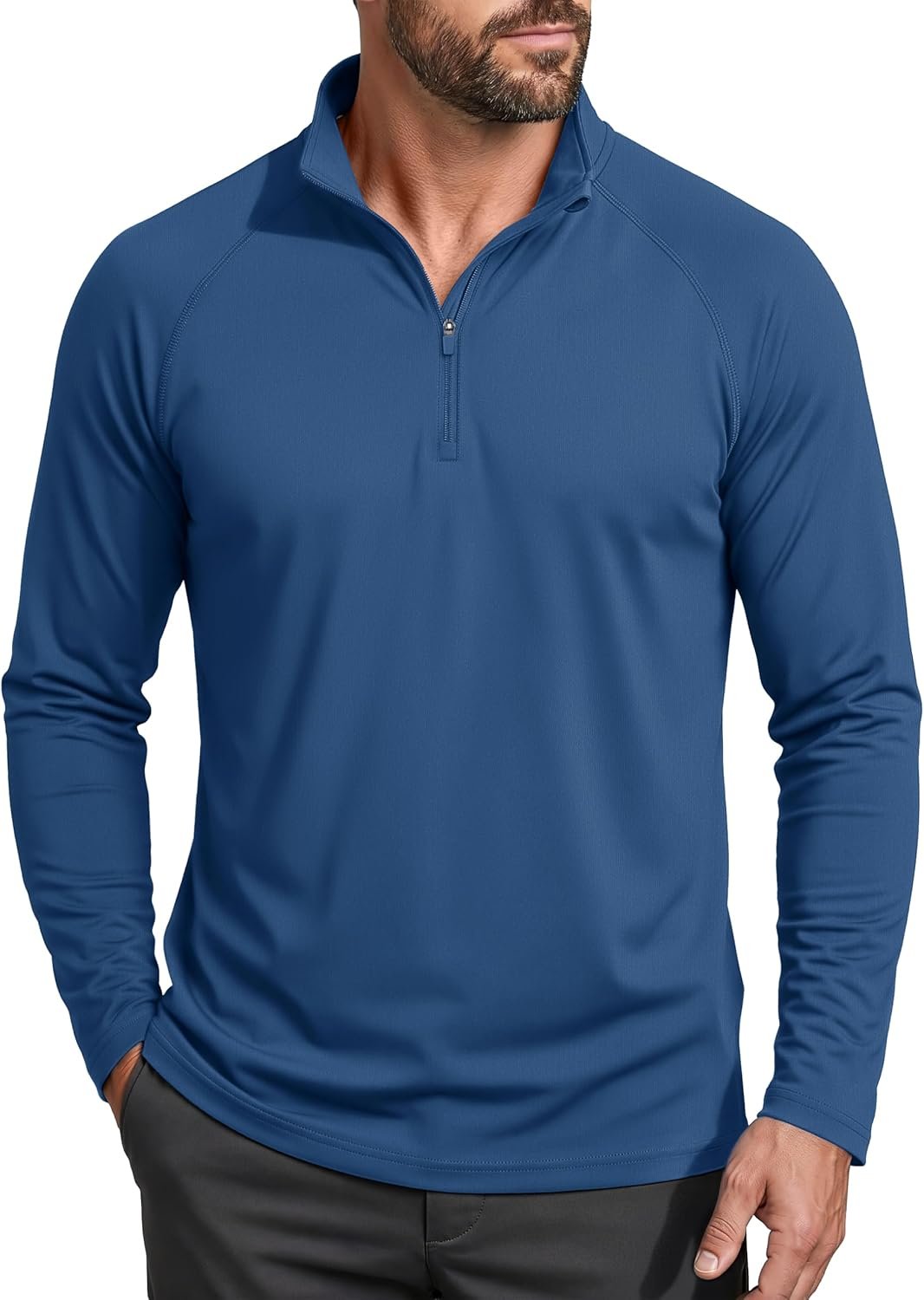 Men’s long sleeve UV protection quarter-zip fishing running outdoor shirt