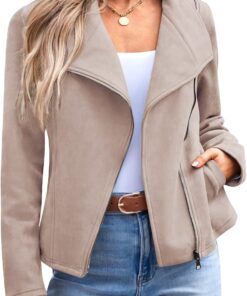 Women’s Faux Suede Cropped Jacket Open Front Casual Outerwear