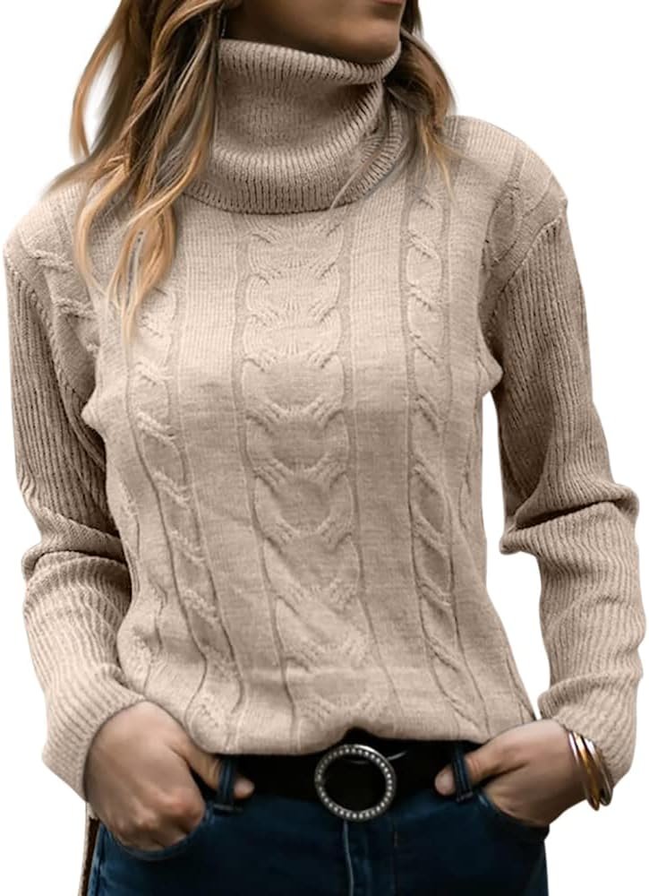 Women’s Turtleneck Cable Knit Long Sleeve Sweater