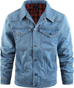 Alternative view of Men’s Flannel Lined Snap Closure Denim Jacket Vintage Casual Style