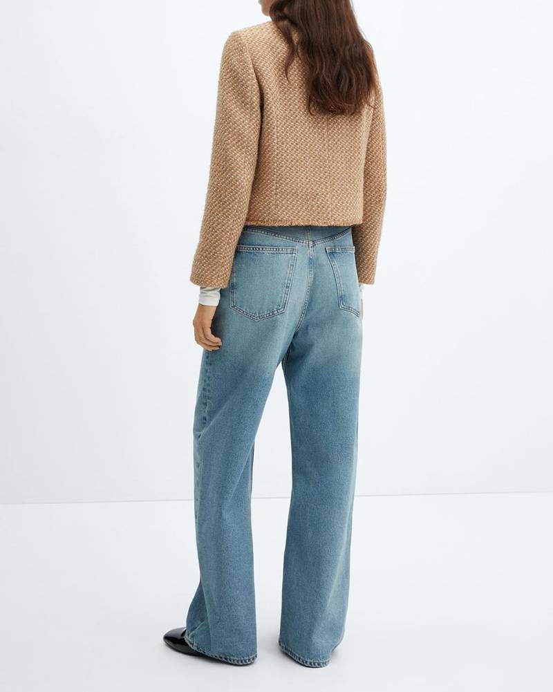 Women’s Collarless Cropped Tweed Blazer Button Down Office Jacket - Image 2
