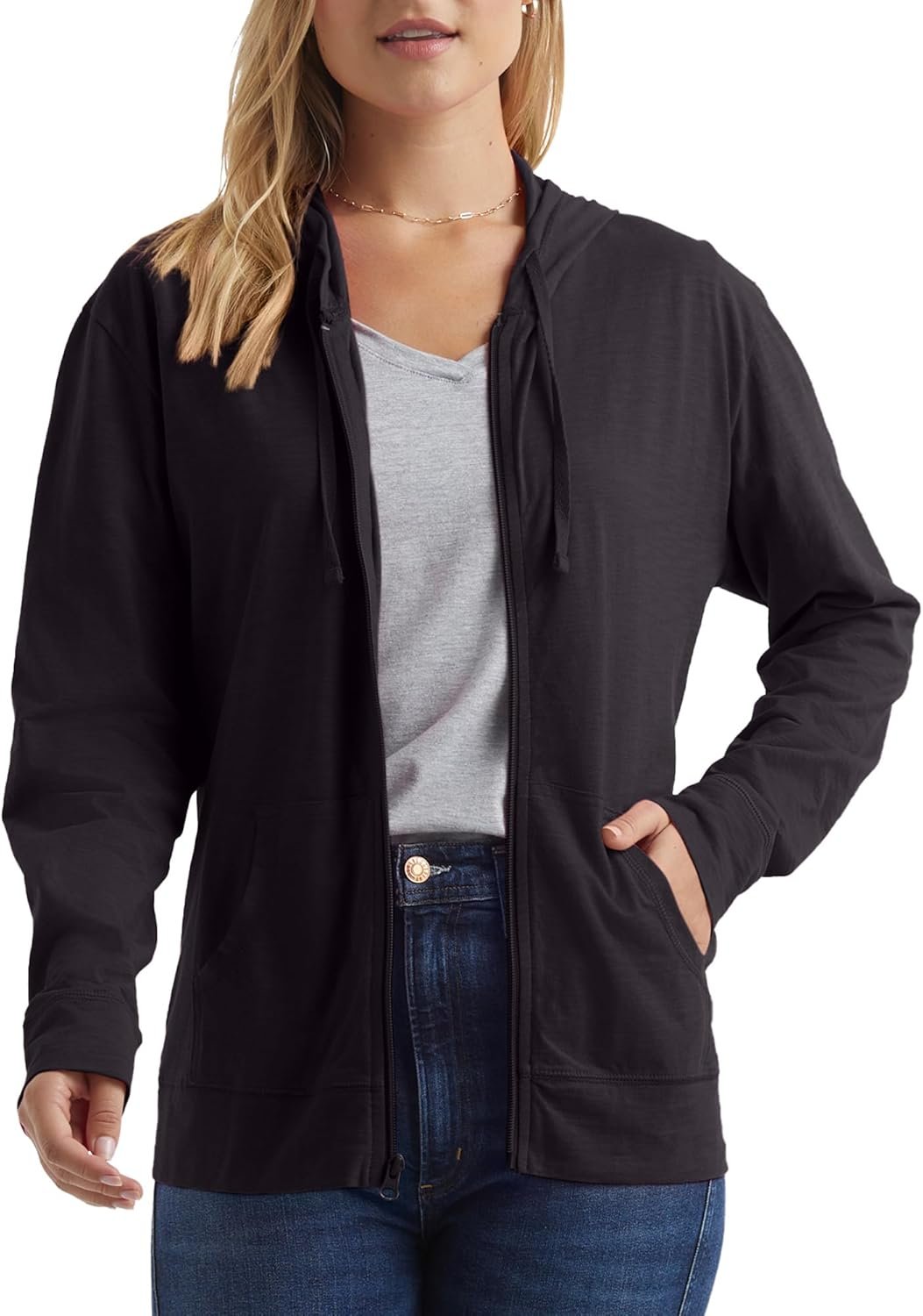 Women’s Slub Knit Zip Up Hoodie Lightweight Cotton Blend Sweatshirt