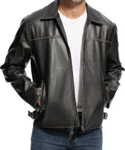 Men’s Faux Leather Lightweight Bomber Motorcycle Jacket with Pockets