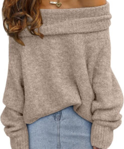 Women’s Off Shoulder Oversized Sweater Batwing Sleeve Knit Pullover