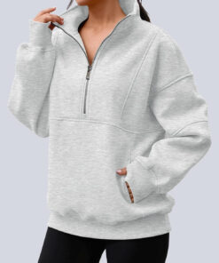 Alternative view of Women’s Oversized Quarter Zip Fleece Sweatshirt Mock Neck Pullover Jacket