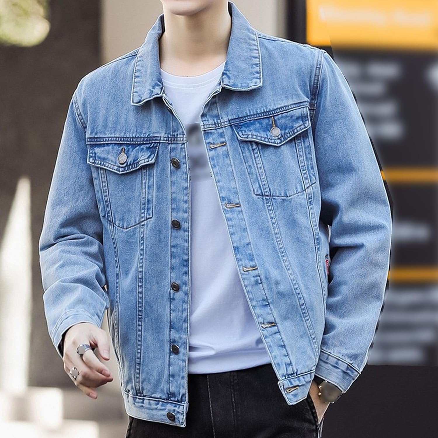 Men’s Classic Lapel Denim Jacket Slim Fit Casual Coat - Image 2
