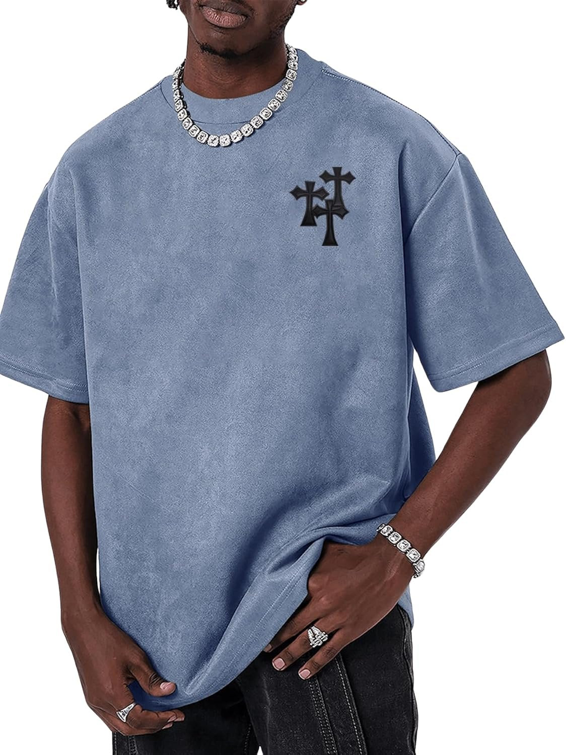 Men’s oversized graphic T-shirt letter print drop shoulder vintage casual tee
