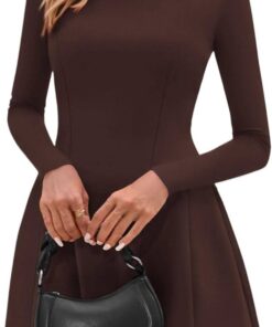 Alternative view of Women’s Long Sleeve Crew Neck Knit Mini Dress Pleated A-Line Casual Party Dress
