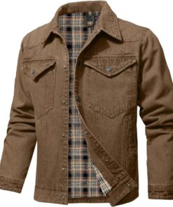 Men’s Flannel Lined Denim Jacket Snap Closure Heavy Duty Style